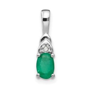 Million Charms 14k White Gold Green Emerald and Diamond Charm Pendant